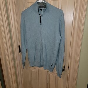 Mens Sz M Ted Baker Sz 3 1/4 Zip Up Sweater Blue Gray Textured